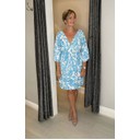Palermo Abstract Floral Shirred Short Dress - Turquoise - Alternative 1