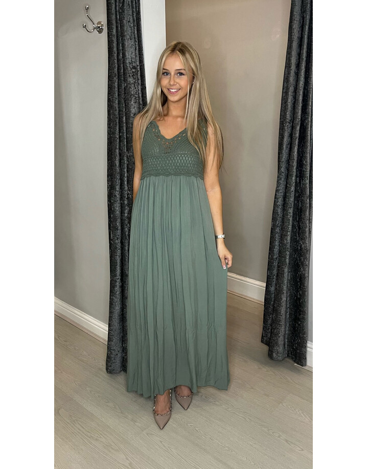Lucy Cobb Cleo Crochet Maxi Dress - Khaki