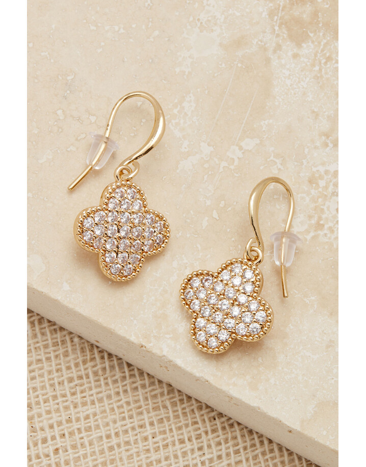 Envy Diamante Clover Earrings - Gold