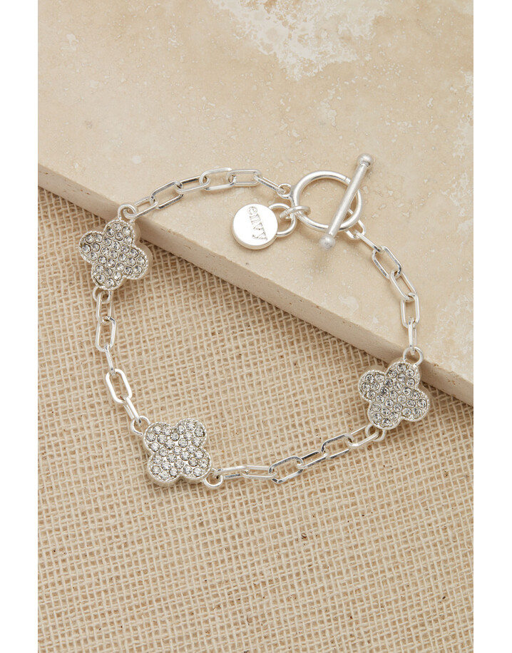 Envy Diamante Clover Charm Bracelet - Silver