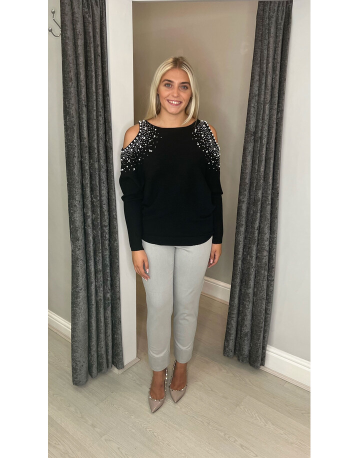 Lucy Cobb Priya Pearl Cold Shoulder Jumper  - Black