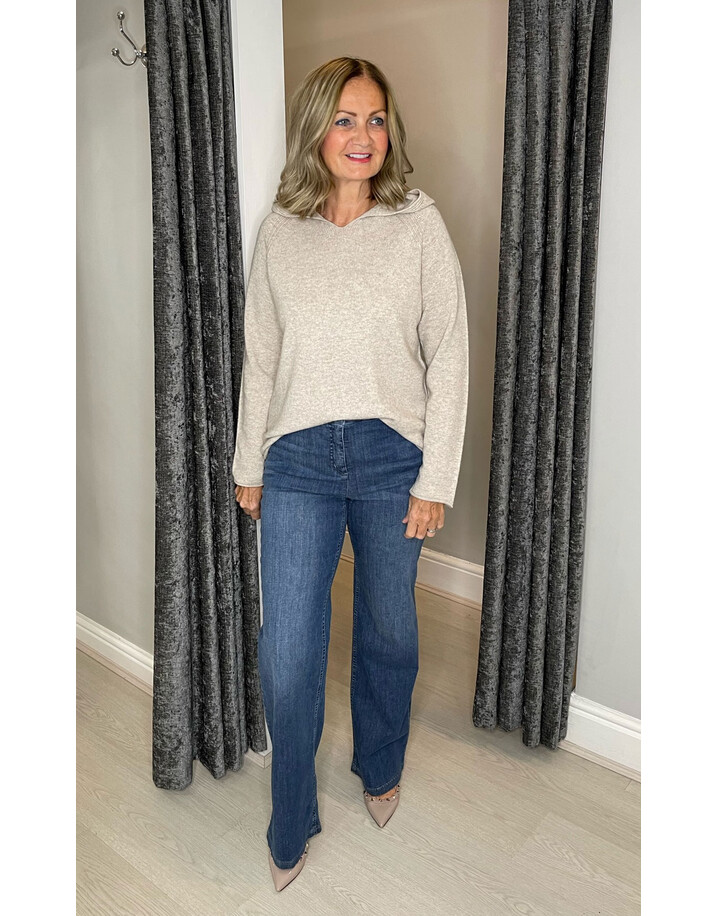 Oui Knitted Hoodie With Cable Details - Oatmeal