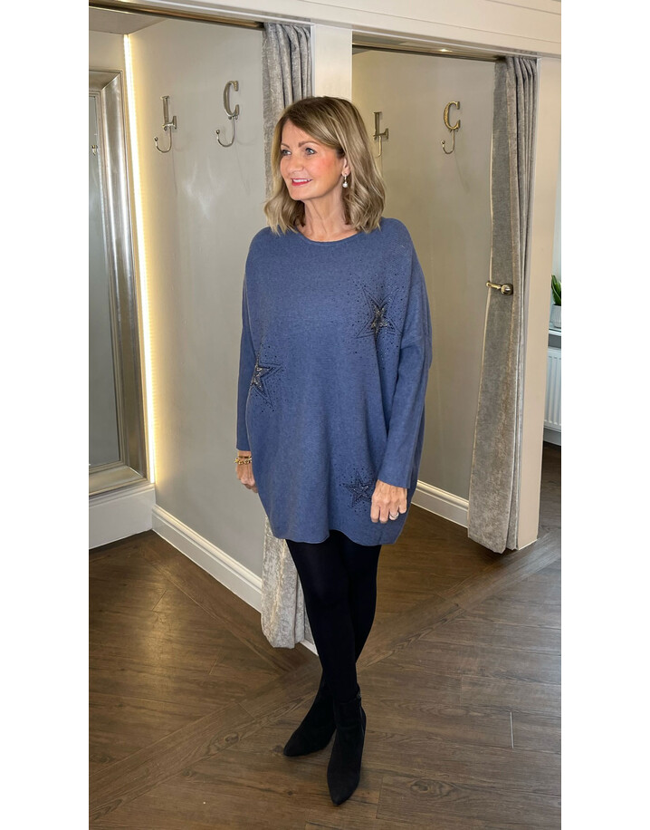 Lucy Cobb Sylvie Star Longline Jumper - Denim
