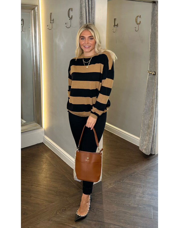 Lucy Cobb Selina Striped Jumper - Camel & Black 