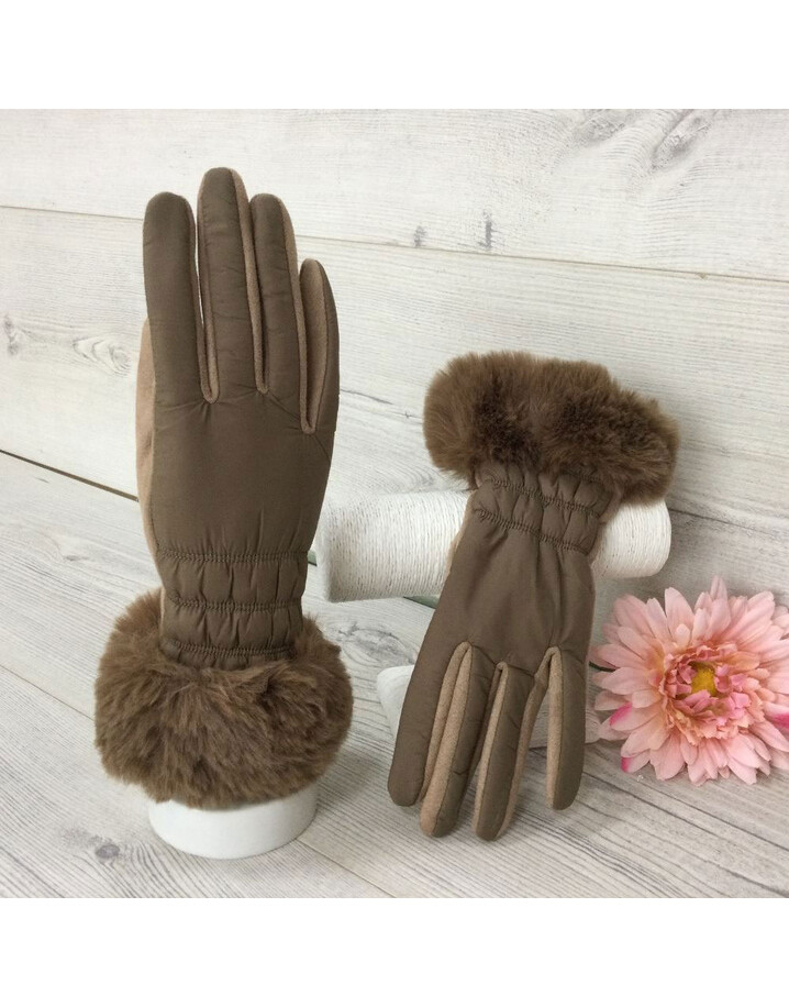 Lucy Cobb Accessories Amelia Quilted Faux Fur Cuff Gloves - Camel