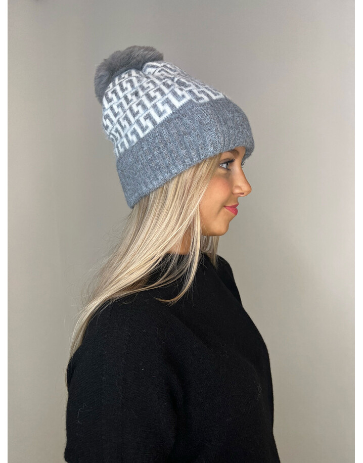 Lucy Cobb Accessories Frankie Faux Fur Bobble Hat - Grey