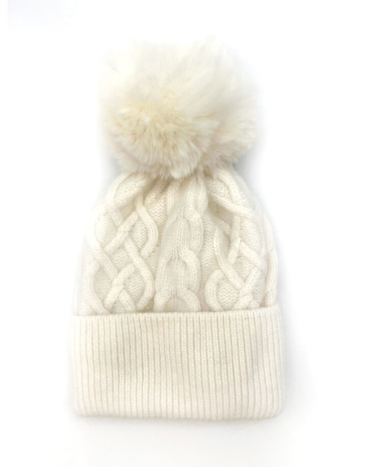 Park Lane Carla Cable Knit Faux Fur Bobble Hat  - Winter White