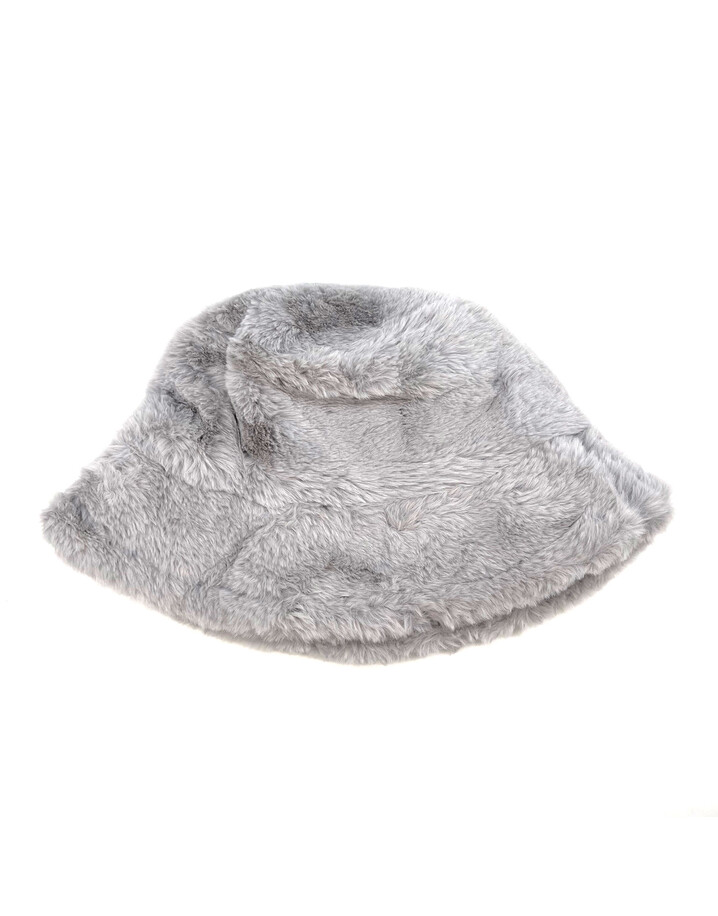 Park Lane Faux Fur Bucket Hat - Light Grey