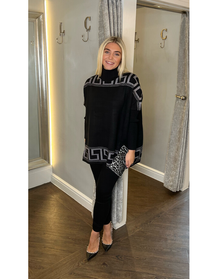 Lucy Cobb Gloria Geometric Trim Jumper - Black & Grey