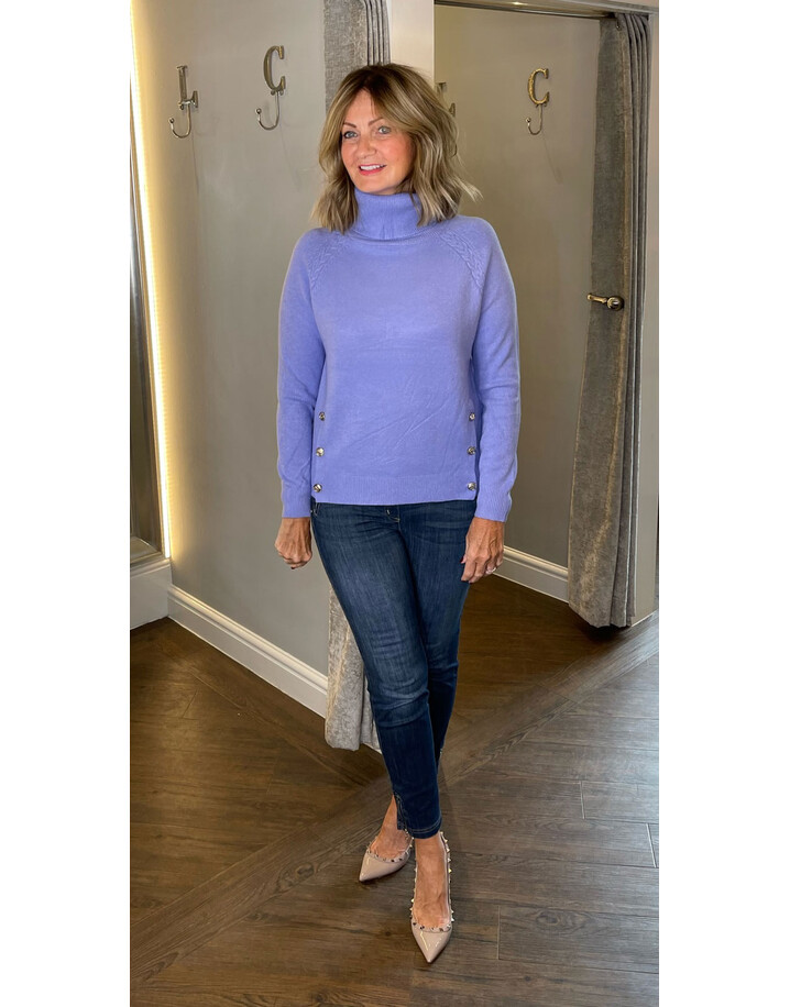 Lucy Cobb Belle Button Roll Neck Jumper - Periwinkle