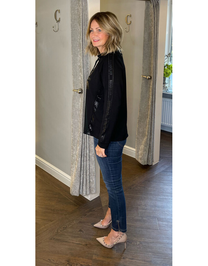 Icona Rock & Glam Tie Neck Top - Black