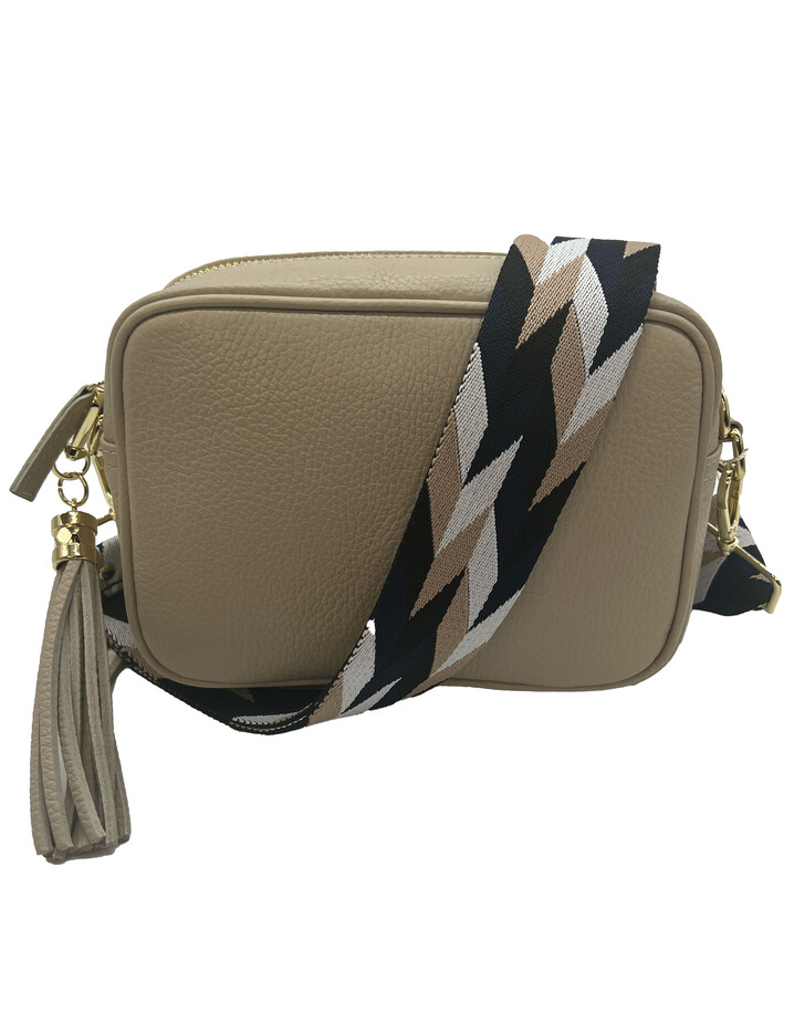 Elie Beaumont Leather Crossbody Bag - Stone with Mosaic