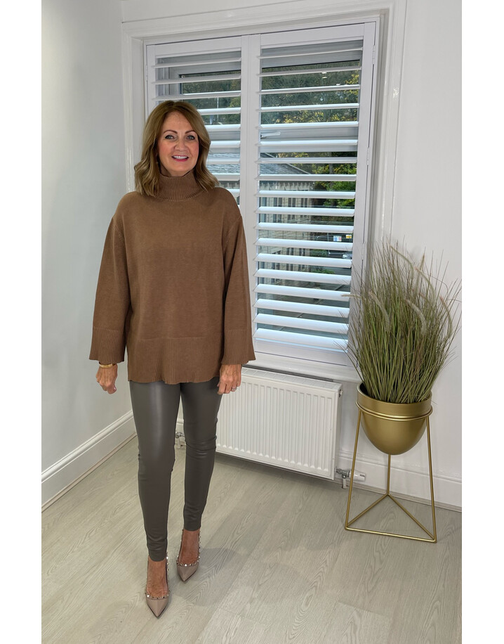Lucy Cobb Helena High Neck Jumper  - Camel