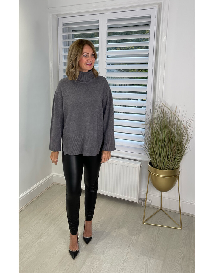 Lucy Cobb Helena High Neck Jumper  - Mid Grey