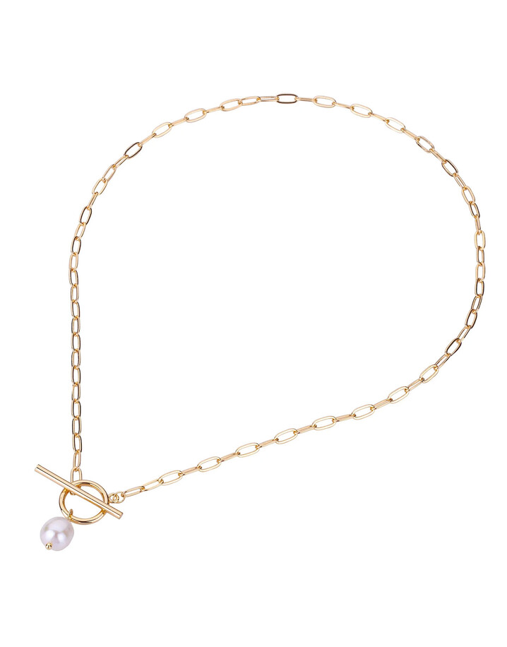 Lucy Cobb Jewellery Pearl T-bar Short Necklace - Gold