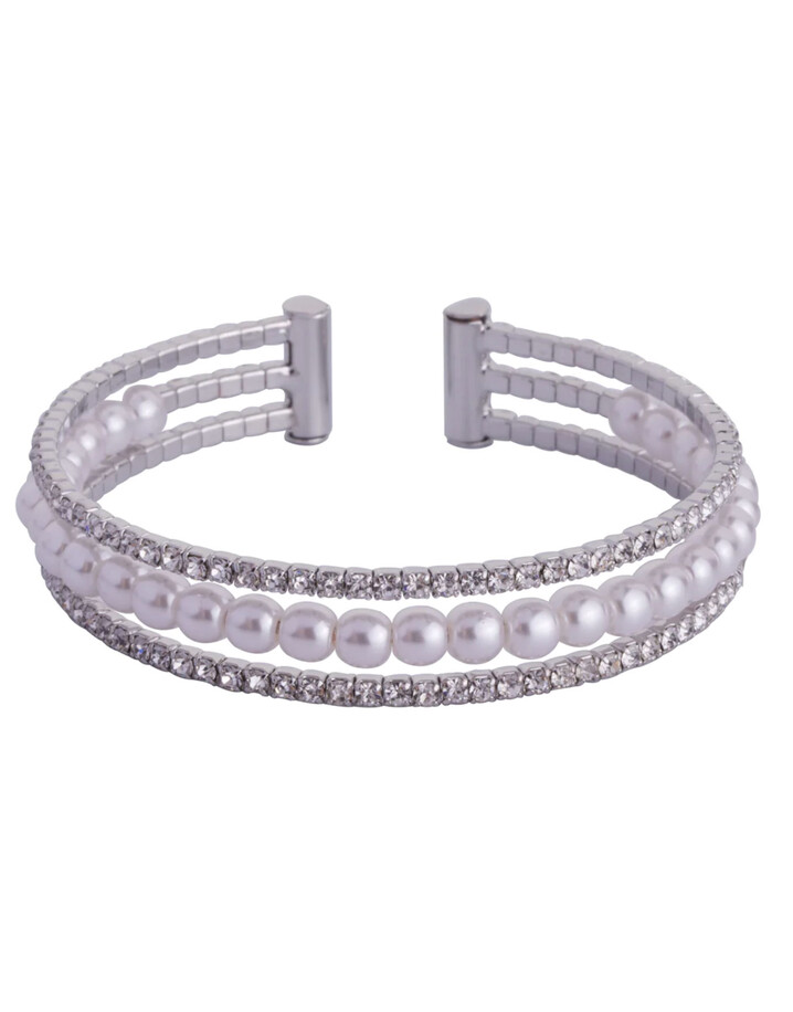 Lucy Cobb Jewellery Pearl Open Bangle  - Silver