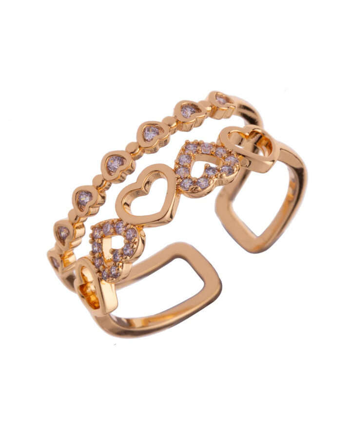 Lucy Cobb Jewellery Heart Double Band Ring  - Gold