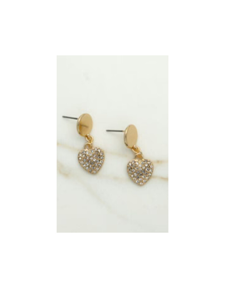 Envy Diamanté Heart Drop Earrings - Gold