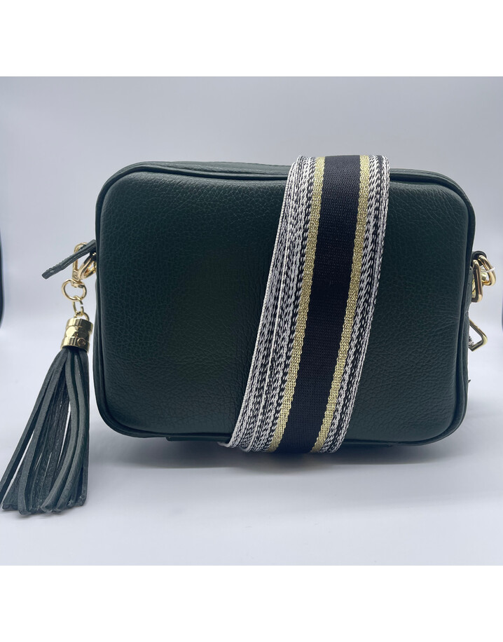 Elie Beaumont Leather Crossbody Bag - Bottle Green with Metallic Black Gold