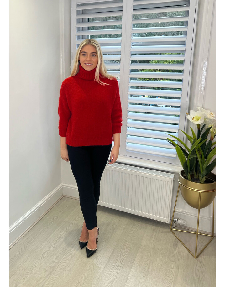 Lucy Cobb Chessie Chunky Knit Roll Neck Jumper - Tomato Red