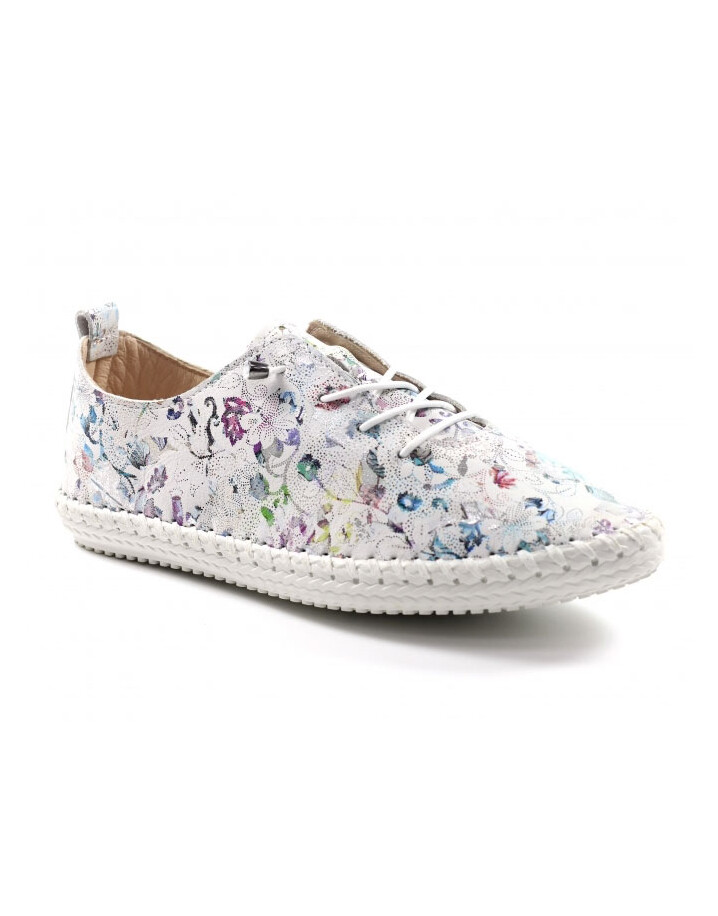 Lunar Shoes Exbury Floral Leather Plimsoll - White