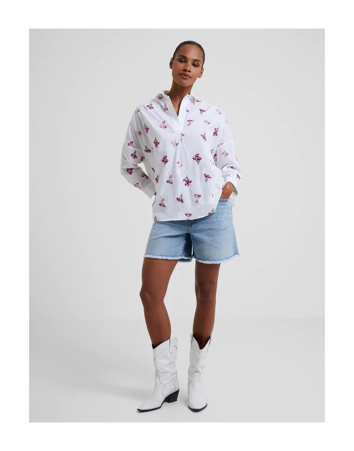 French Connection Charla Rhodes Poplin Embroidered Popover Shirt - White