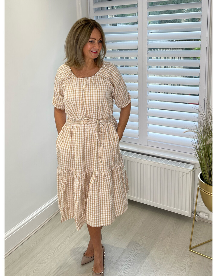 French Connection Filippa Organic Puff Sleeve Dress - Incense