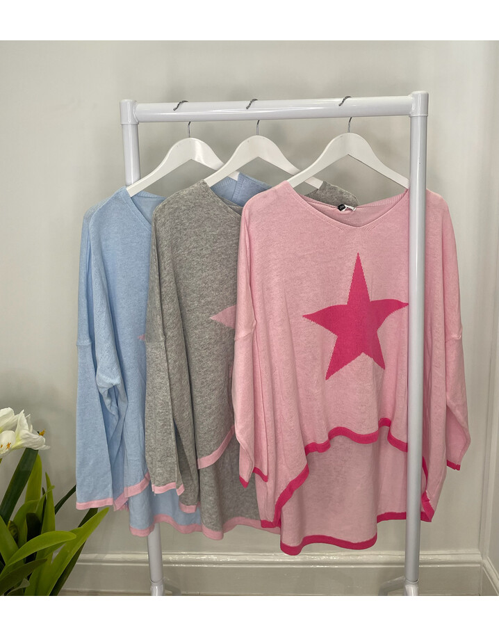 Lucy Cobb Simone Star Dipped Hem Jumper - Stone & Orange 