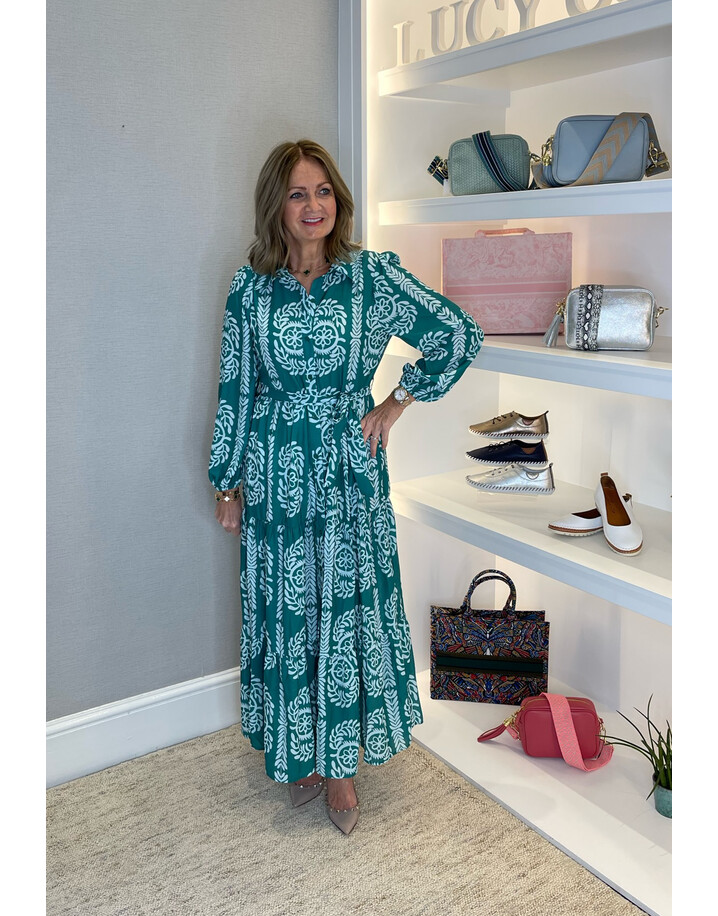 Lucy Cobb Bahamas Belted Tiered Maxi Dress  - Green