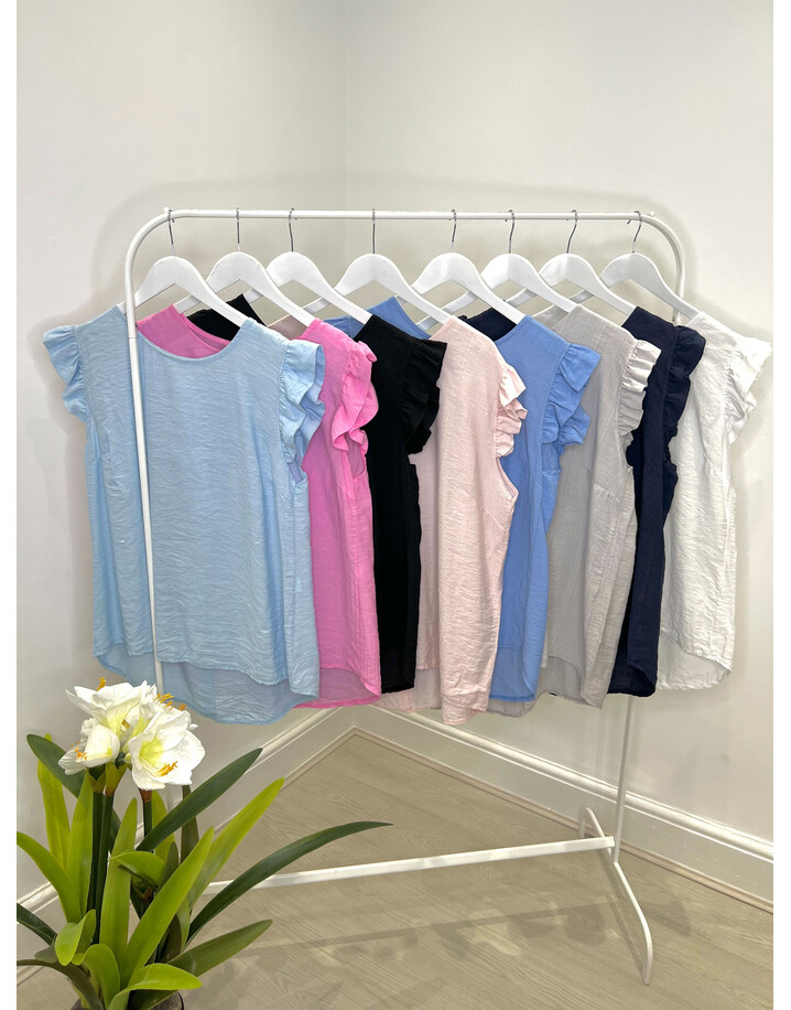 Lucy Cobb Frida Frill Sleeve Top  - Baby Pink