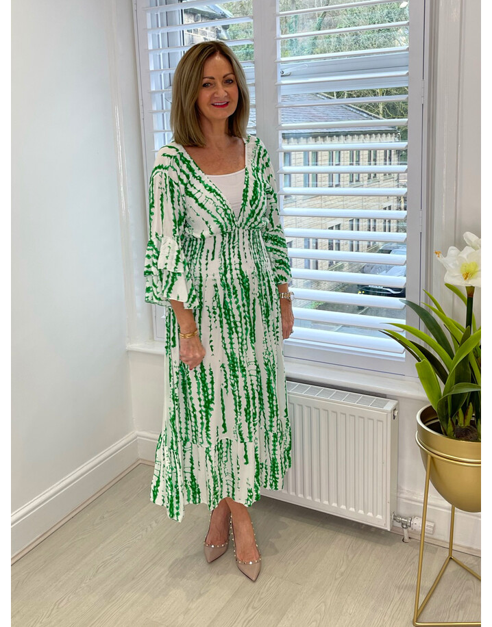 Lucy Cobb Athens Abstract Midi Dress - Emerald Mix