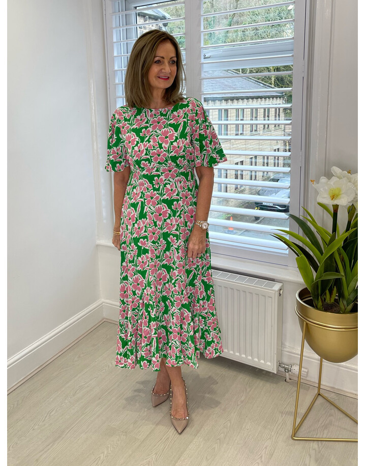 Lucy Cobb Farrah Floral Midi Dress - Emerald Mix
