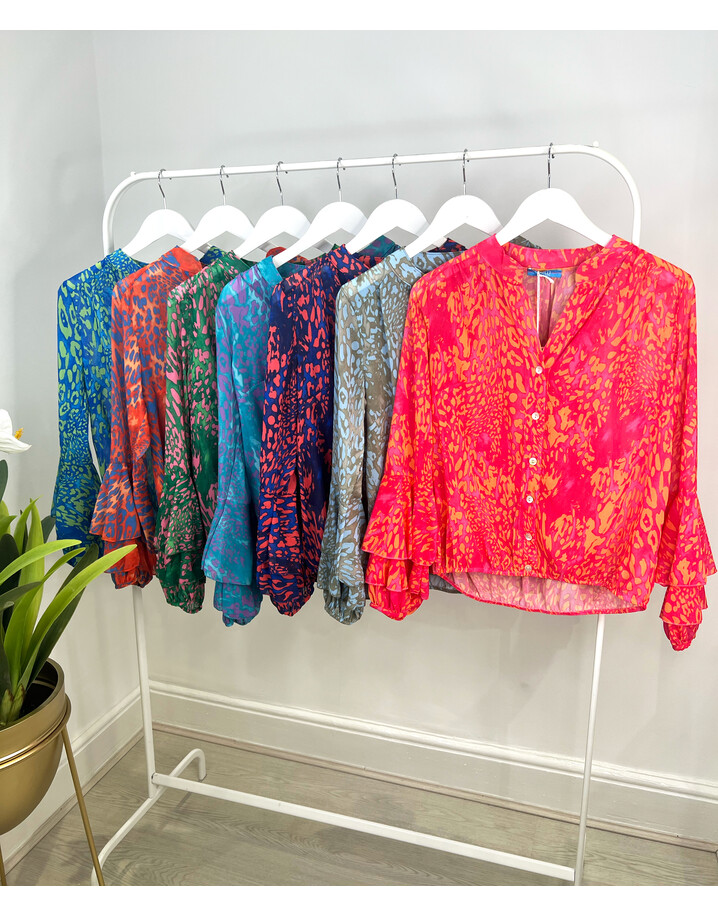 Lucy Cobb Abba Animal Print Blouse - Emerald Mix