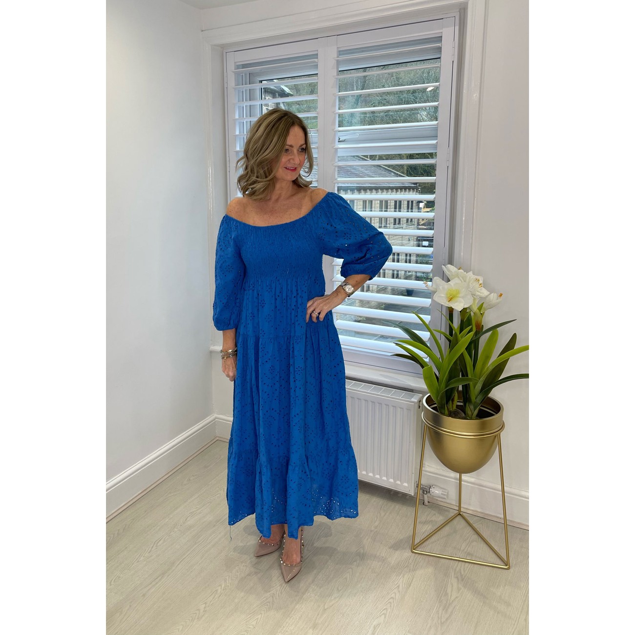 Lucy Cobb Bridget Broderie Midaxi Dress in Royal