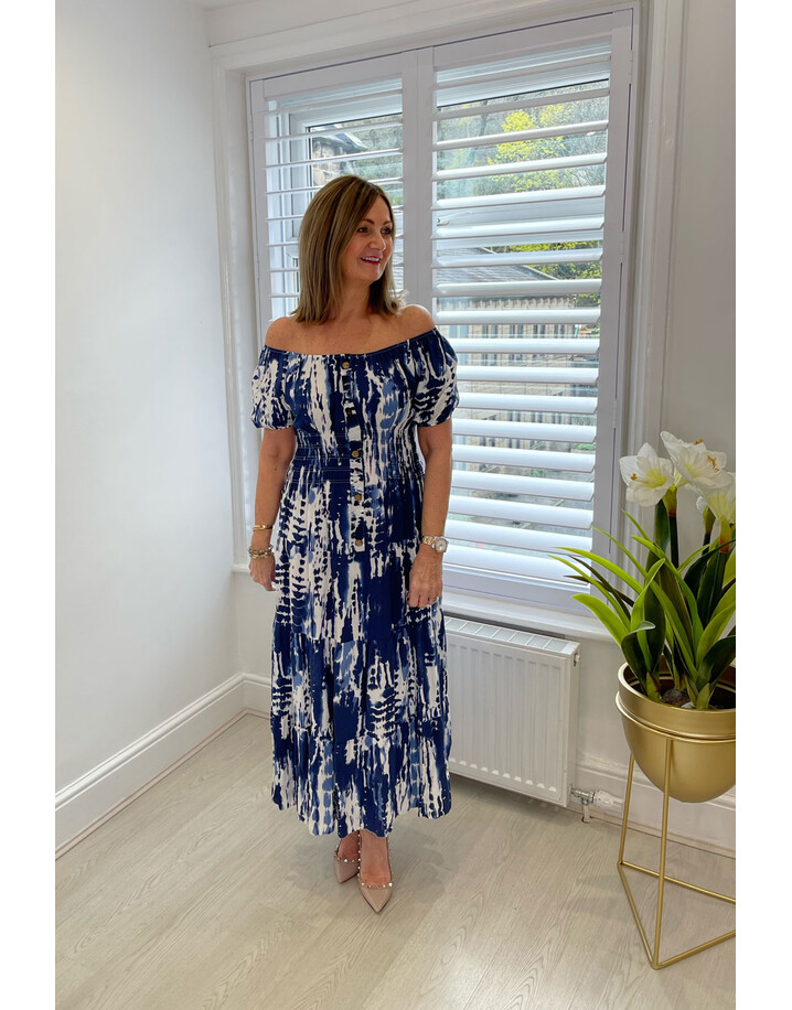 Lucy Cobb Bianca Bardot Maxi Dress - Navy