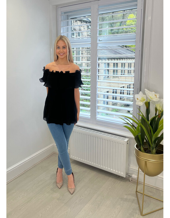 Lucy Cobb Bonnie Bardot Frill Top - Black