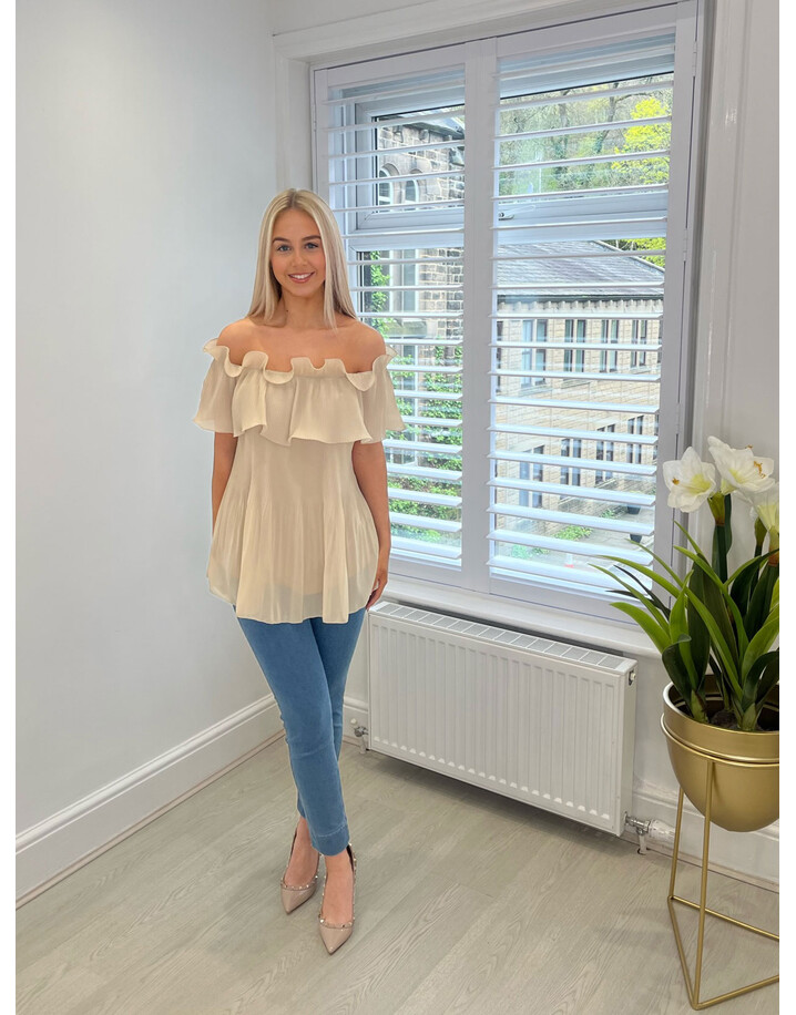 Lucy Cobb Bonnie Bardot Frill Top - Stone