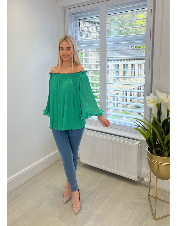 Lucy Cobb Blair Bardot Frill Top - Emerald