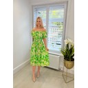 Watercolour Bardot Short Dress - Green Mix