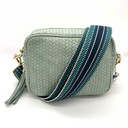 Leather Weave Crossbody Bag - Mint with Blue Aztec
