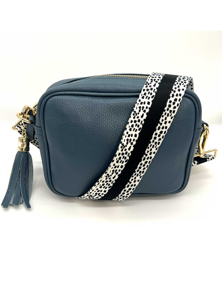 Elie Beaumont Leather Crossbody Bag - Denim Blue with Dalmatian