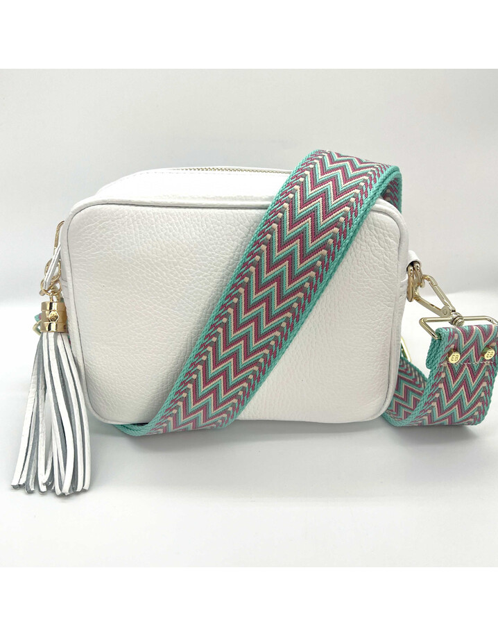 Elie Beaumont Leather Crossbody Bag - White with Aqua Grecian 