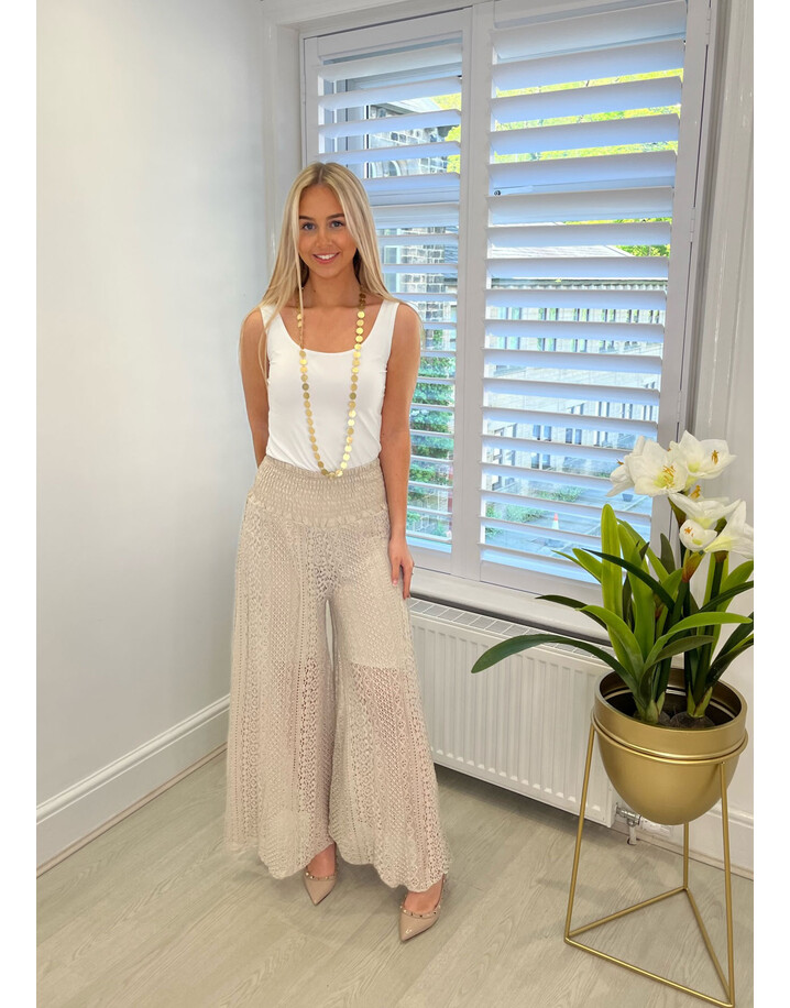 Lucy Cobb Carly Crochet Trousers  - Stone