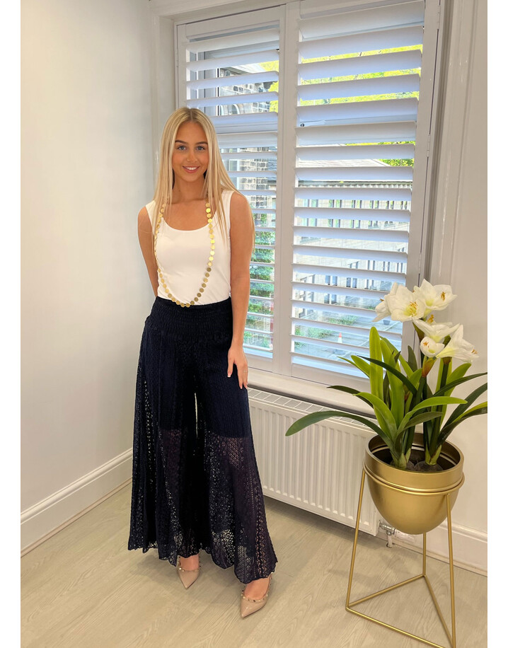 Lucy Cobb Carly Crochet Trousers  - Navy