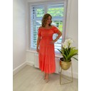 Bianca Plain Bardot Maxi Dress  - Coral