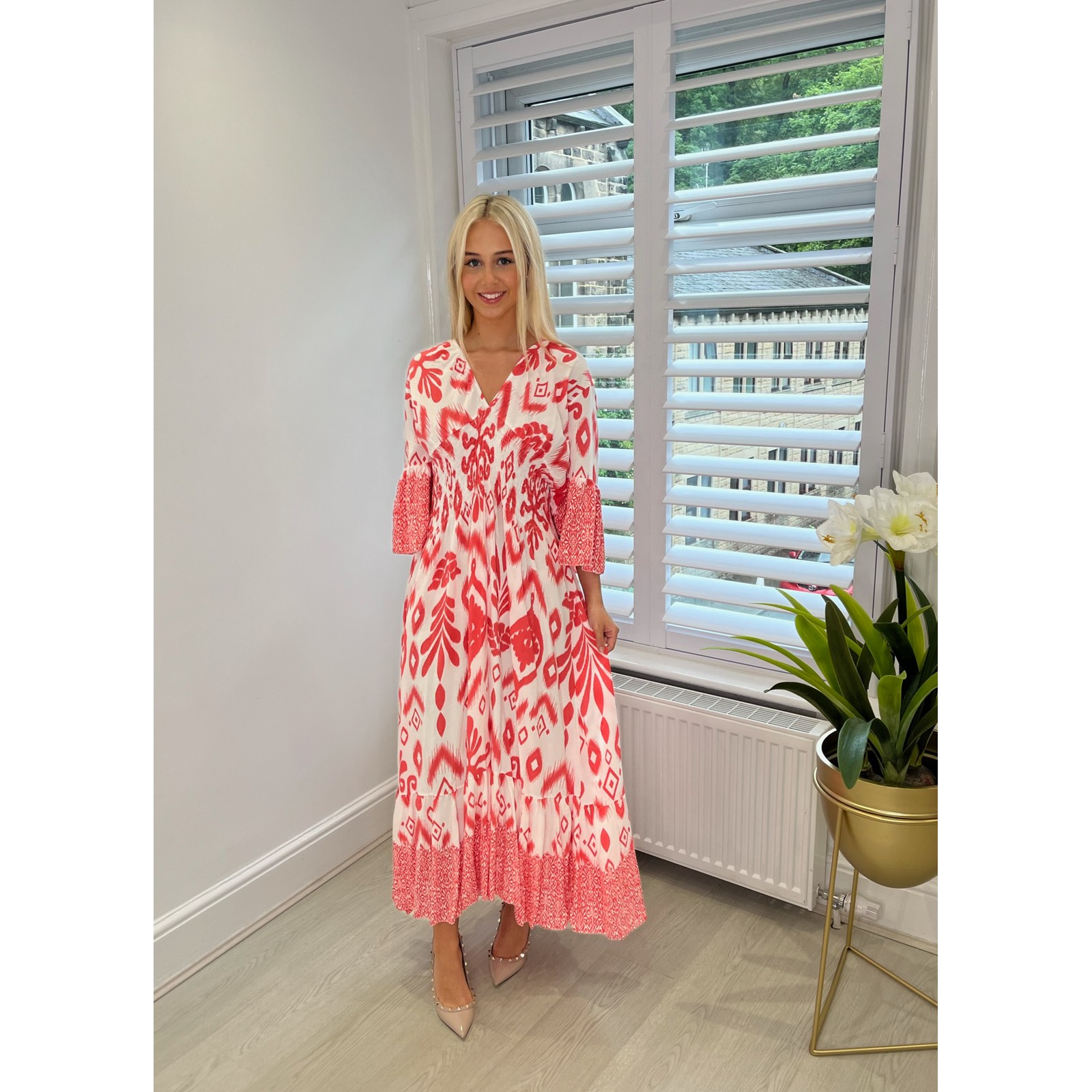 Lucy Cobb Nicosia Printed Maxi Dress in Coral