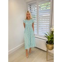 Dahlia Frill Floral Midi Dress - Aqua Blue