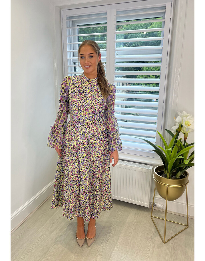 French Connection Alezzia Ely Jacquard Dress - Purple & lime 