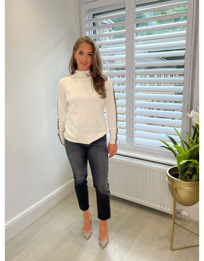 Icona Shimmer Stripe Sleeve Jumper  - Cream