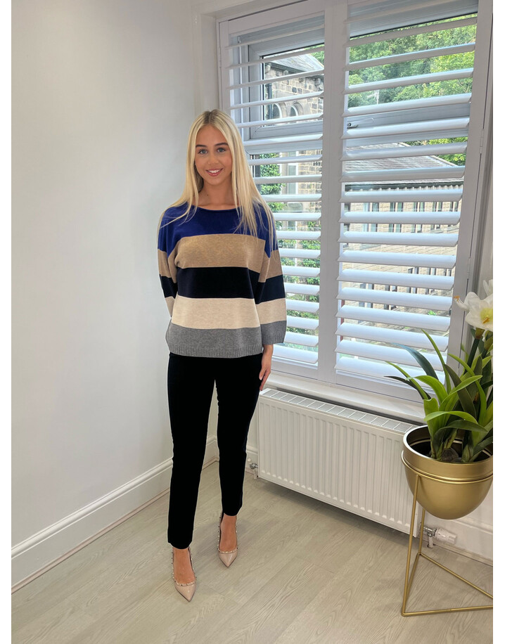 Oui Block Striped Jumper - Blue / Stone 